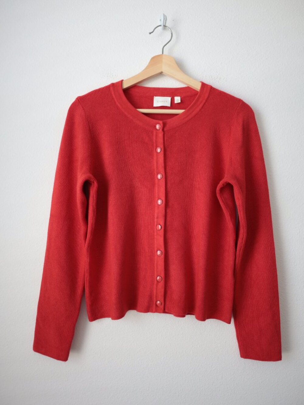 Cyrus Red Waffle Knit Snap Front Cardigan | M